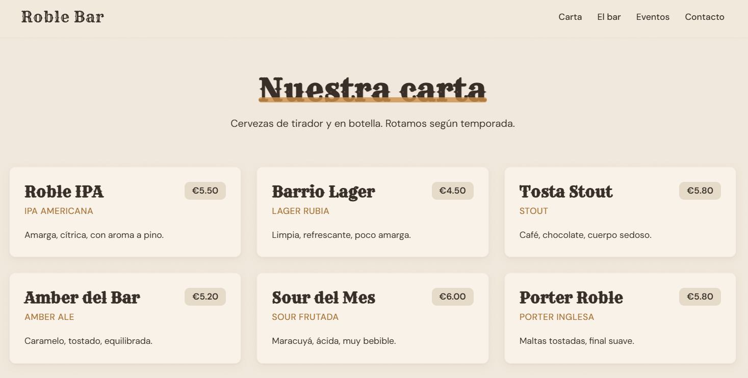 Web de ejemplo para un bar de cerveza artesanal